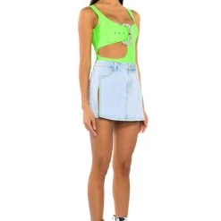 SPOTLIGHT BUCKLE DETAIL NEON CUTOUT CHEEKY BODYSUIT -helmut shop spotlight buckle detail neon cutout cheeky bodysuit neon green 6 6