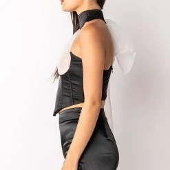 SPOTLIGHTS ONE SHOULDER SATIN CORSET BLOUSE -helmut shop spotlights one shoulder satin corset blouse black white 4 4