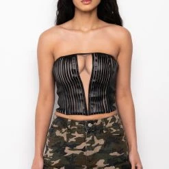 STALLION MESH PANEL FAUX LEATHER CORSET -helmut shop stallion mesh panel faux leather corset black 3 3