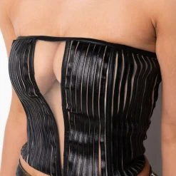 STALLION MESH PANEL FAUX LEATHER CORSET -helmut shop stallion mesh panel faux leather corset black 6 6