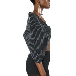 STANDING OVATION PINSTRIPE RHINESTONE DRAMATIC BOW TOP -helmut shop standing ovation pinstripe rhinestone dramatic bow top black 7 7