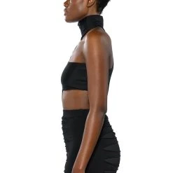STAR STRETCH MIA BANDEAU DETAIL GLOVED MOCK NECK BODYSUIT -helmut shop star stretch mia bandeau detail gloved mock neck bodysuit black 10 10