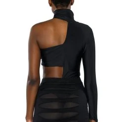 STAR STRETCH MIA BANDEAU DETAIL GLOVED MOCK NECK BODYSUIT -helmut shop star stretch mia bandeau detail gloved mock neck bodysuit black 11 11