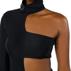 STAR STRETCH MIA BANDEAU DETAIL GLOVED MOCK NECK BODYSUIT -helmut shop star stretch mia bandeau detail gloved mock neck bodysuit black 12 12