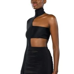 STAR STRETCH MIA BANDEAU DETAIL GLOVED MOCK NECK BODYSUIT -helmut shop star stretch mia bandeau detail gloved mock neck bodysuit black 6 6 c1