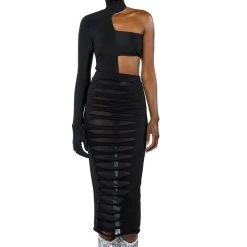 STAR STRETCH MIA BANDEAU DETAIL GLOVED MOCK NECK BODYSUIT -helmut shop star stretch mia bandeau detail gloved mock neck bodysuit black 7 7 c1