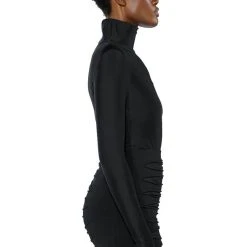 STAR STRETCH MIA BANDEAU DETAIL GLOVED MOCK NECK BODYSUIT -helmut shop star stretch mia bandeau detail gloved mock neck bodysuit black 9 9