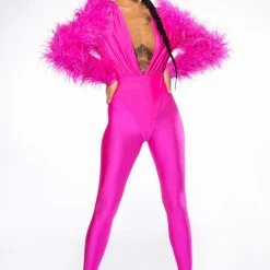 STAR STRETCH STATEMENT SLEEVE BODYSUIT -helmut shop star stretch statement sleeve bodysuit fuchsia 2 2