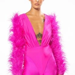 STAR STRETCH STATEMENT SLEEVE BODYSUIT -helmut shop star stretch statement sleeve bodysuit fuchsia 3 3