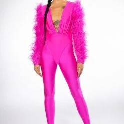 STAR STRETCH STATEMENT SLEEVE BODYSUIT -helmut shop star stretch statement sleeve bodysuit fuchsia 7 7