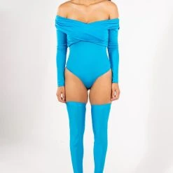 STAR STRETCH WRAP FRONT LONG SLEEVE BODY SUIT -helmut shop star stretch wrap front long sleeve body suit blue 7 7