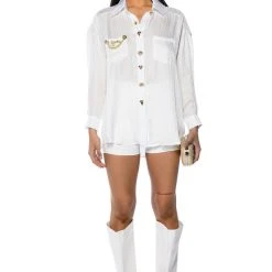 STAY FLY OVERSIZED BUTTON DOWN BLOUSE -helmut shop stay fly oversized button down blouse white 3 3