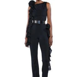 STELLA FLOUNCED SLEEVELESS TOP IN BLACK -helmut shop stella flounced sleeveless top black 5 5