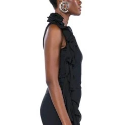 STELLA FLOUNCED SLEEVELESS TOP IN BLACK -helmut shop stella flounced sleeveless top black 7 7