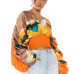 STELLA PRINT LONG SLEEVE SATIN BLOUSE -helmut shop stella print long sleeve satin blouse multi 2 2