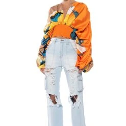 STELLA PRINT LONG SLEEVE SATIN BLOUSE -helmut shop stella print long sleeve satin blouse multi 3 3