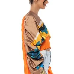 STELLA PRINT LONG SLEEVE SATIN BLOUSE -helmut shop stella print long sleeve satin blouse multi 4 4