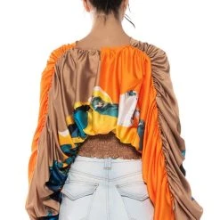 STELLA PRINT LONG SLEEVE SATIN BLOUSE -helmut shop stella print long sleeve satin blouse multi 6 6