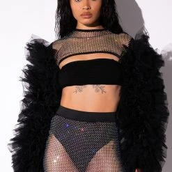 STEVIE RHINESTONE MESH TULLE LONG SLEEVE BLOUSE -helmut shop stevie rhinestone mesh tulle long sleeve blouse black 5 5