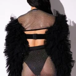 STEVIE RHINESTONE MESH TULLE LONG SLEEVE BLOUSE -helmut shop stevie rhinestone mesh tulle long sleeve blouse black 7 7