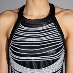 STOP THIS FLAME FAUX LEATHER RHINESTONE HALTER -helmut shop stop this flame faux leather rhinestone halter black 6 6