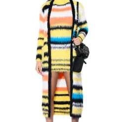 STRIPED FUZZY CARDIGAN -helmut shop striped fuzzy cardigan yellow multi 1 1 c1