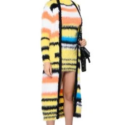 STRIPED FUZZY CARDIGAN -helmut shop striped fuzzy cardigan yellow multi 3 3 c1