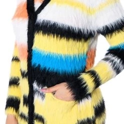 STRIPED FUZZY CARDIGAN -helmut shop striped fuzzy cardigan yellow multi 6 6 c1