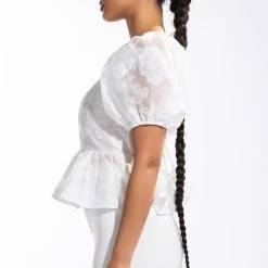 SUGAR SQUARE NECK SHORT SLEEVE PEPLUM BLOUSE -helmut shop sugar square neck short sleeve peplum blouse white 4 4