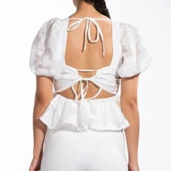 SUGAR SQUARE NECK SHORT SLEEVE PEPLUM BLOUSE -helmut shop sugar square neck short sleeve peplum blouse white 5 5