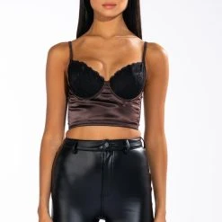 SULTRY LONGLINE BRALETTE TOP -helmut shop sultry longline bralette top black brown 3 3