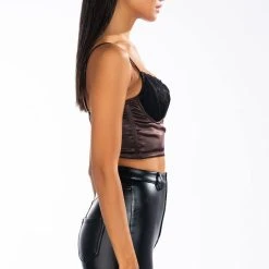 SULTRY LONGLINE BRALETTE TOP -helmut shop sultry longline bralette top black brown 4 4