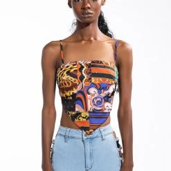 SUMMER LOVE SCARF TIE BACK BLOUSE -helmut shop summer love scarf tie back blouse black multi 3 3