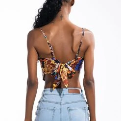 SUMMER LOVE SCARF TIE BACK BLOUSE -helmut shop summer love scarf tie back blouse black multi 5 5