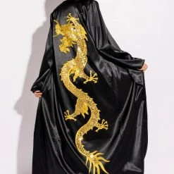 helmut shop -helmut shop sumptuous satin duster with embroidered dragon black multi 2 2