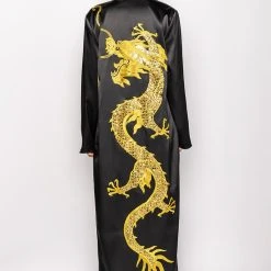 SUMPTUOUS SATIN DUSTER WITH EMBROIDERED DRAGON -helmut shop sumptuous satin duster with embroidered dragon black multi 5 5