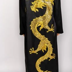 SUMPTUOUS SATIN DUSTER WITH EMBROIDERED DRAGON -helmut shop sumptuous satin duster with embroidered dragon black multi 6 6