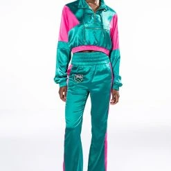 SUPERSONIC SATIN WIDE LEG JOGGER -helmut shop supersonic satin wide leg jogger green multi 8 8