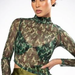 SURVIVOR MESH CAMO BRA AND LONG SLEEVE TOP SET -helmut shop survivor mesh camo bra and long sleeve top set green multi 2 2