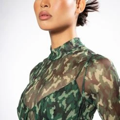 SURVIVOR MESH CAMO BRA AND LONG SLEEVE TOP SET -helmut shop survivor mesh camo bra and long sleeve top set green multi 3 3