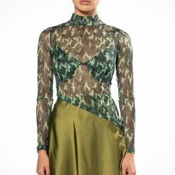 SURVIVOR MESH CAMO BRA AND LONG SLEEVE TOP SET -helmut shop survivor mesh camo bra and long sleeve top set green multi 5 5