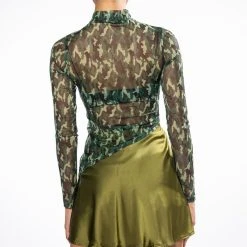 SURVIVOR MESH CAMO BRA AND LONG SLEEVE TOP SET -helmut shop survivor mesh camo bra and long sleeve top set green multi 8 8