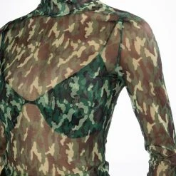 SURVIVOR MESH CAMO BRA AND LONG SLEEVE TOP SET -helmut shop survivor mesh camo bra and long sleeve top set green multi 9 9