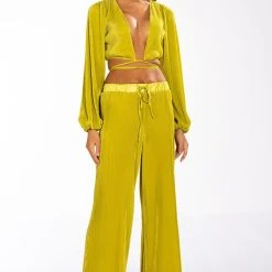 SWEET APPLE PLISSE PALAZZO PANT -helmut shop sweet apple plisse palazzo pant light green 2 2