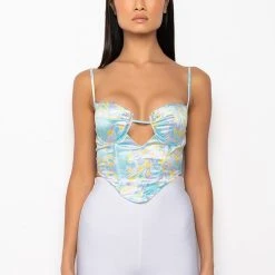 SWEET ESCAPE SATIN BUSTIER TANK -helmut shop sweet escape satin bustier tank multi 10 10