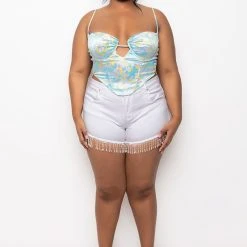 SWEET ESCAPE SATIN BUSTIER TANK -helmut shop sweet escape satin bustier tank multi 7 7