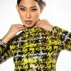 SWEET ESCAPE SEQUIN PLAID MOCK NECK CROP TOP -helmut shop sweet escape sequin plaid mock neck crop top yellow multi 1 1