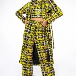 SWEET ESCAPE SEQUIN PLAID MOCK NECK CROP TOP -helmut shop sweet escape sequin plaid mock neck crop top yellow multi 4 4