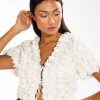 SWEET PARADISE SHORT SLEEVE TIE FRONT TOP -helmut shop sweet paradise short sleeve tie front top white 1 1