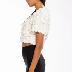 SWEET PARADISE SHORT SLEEVE TIE FRONT TOP -helmut shop sweet paradise short sleeve tie front top white 5 5